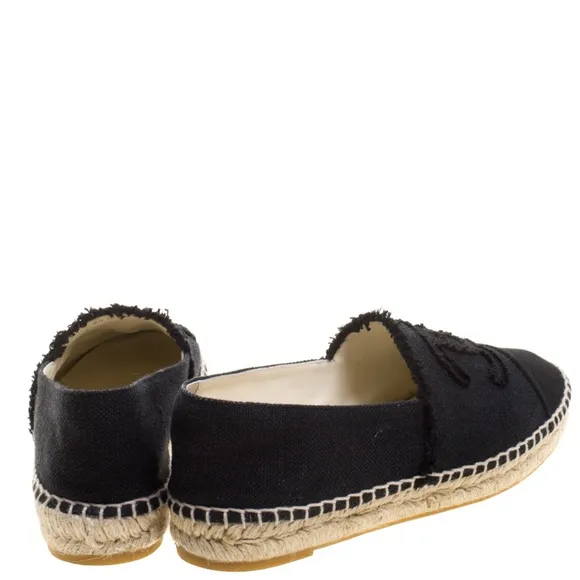 Chanel Classic CC Black Canvas/ Leather Espadrille Flats, Size US8.5 or IT39
