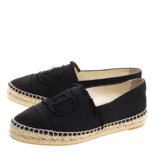 Chanel Classic CC Black Canvas/ Leather Espadrille Flats, Size US8.5 or IT39