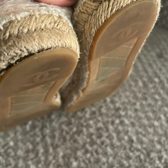 Chanel Women's Black and Cream Espadrilles, Size 38