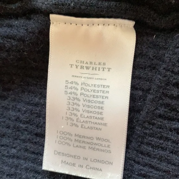 Charles Tyrwhitt Navy Blue Quilted &amp; Merino Wool Hybrid Vest Zip Front Size M