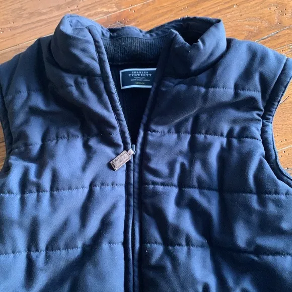 Charles Tyrwhitt Navy Blue Quilted &amp; Merino Wool Hybrid Vest Zip Front Size M