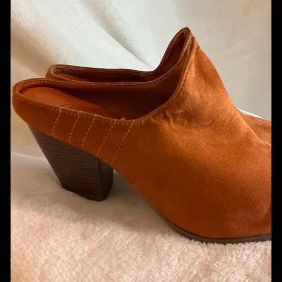 Charlie Paige Monica Brown Southwestern Boho Chic Suede Heeled Mule Sildes Sz 8