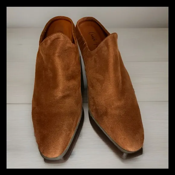 Charlie Paige Monica Brown Southwestern Boho Chic Suede Heeled Mule Sildes Sz 8