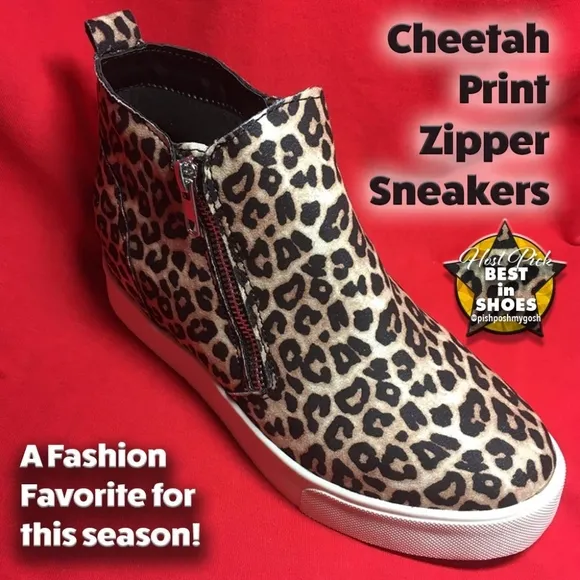 Cheetah Print Zipper Sneakers