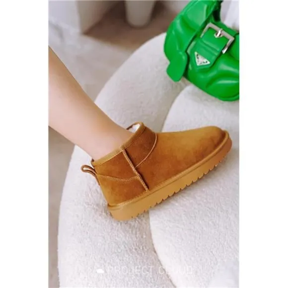 Chestnut Genuine Suede Winter Boots Water Resistant‎ Snow Cold Boots for Women
