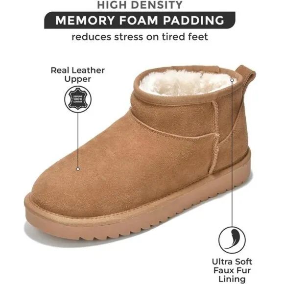 Chestnut Genuine Suede Winter Boots Water Resistant‎ Snow Cold Boots for Women