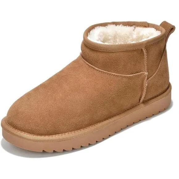 Chestnut Genuine Suede Winter Boots Water Resistant‎ Snow Cold Boots for Women