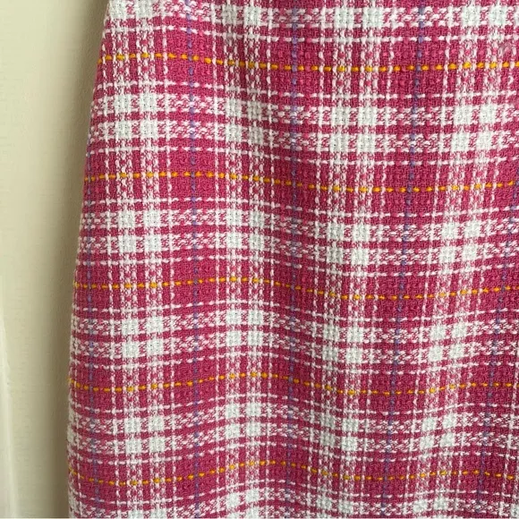 Chiquita Paris Tweed Wool Blend Straight Plaid Skirt Pink Sz 6