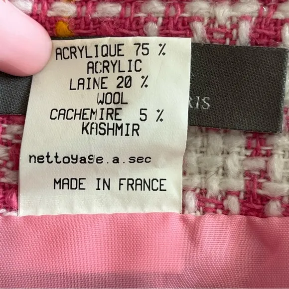 Chiquita Paris Tweed Wool Blend Straight Plaid Skirt Pink Sz 6