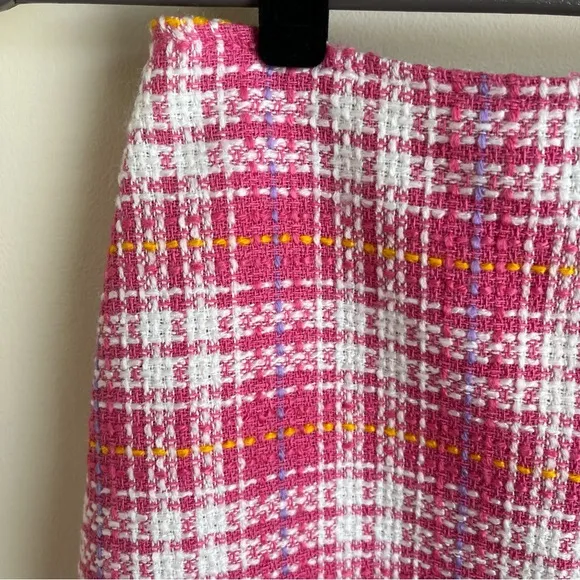 Chiquita Paris Tweed Wool Blend Straight Plaid Skirt Pink Sz 6