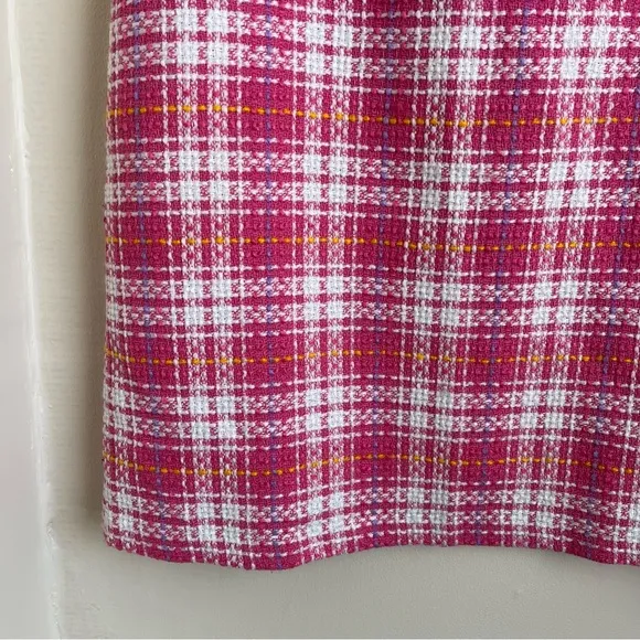 Chiquita Paris Tweed Wool Blend Straight Plaid Skirt Pink Sz 6