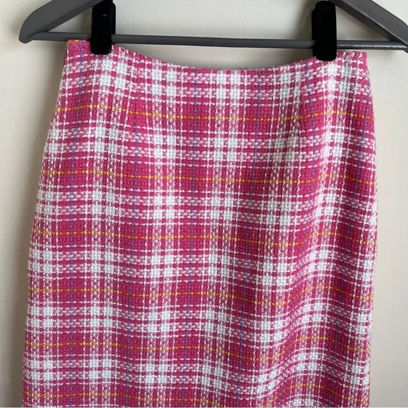 Chiquita Paris Tweed Wool Blend Straight Plaid Skirt Pink Sz 6