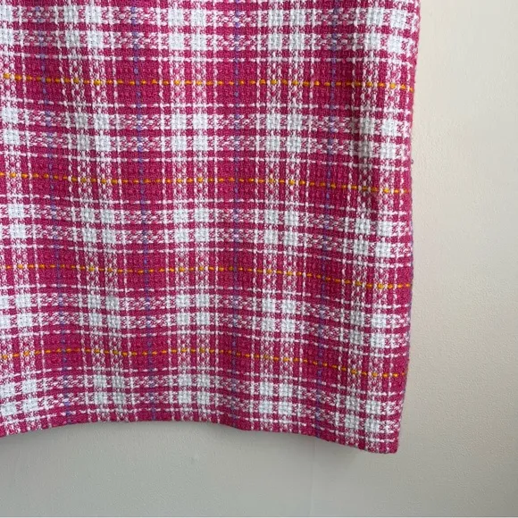 Chiquita Paris Tweed Wool Blend Straight Plaid Skirt Pink Sz 6