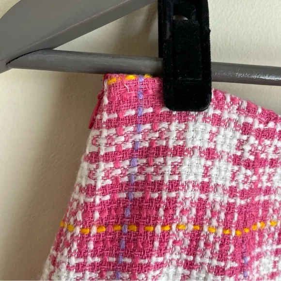 Chiquita Paris Tweed Wool Blend Straight Plaid Skirt Pink Sz 6