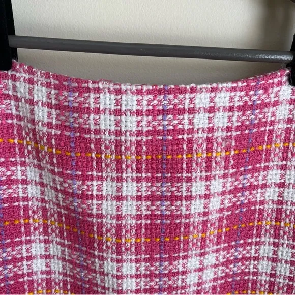 Chiquita Paris Tweed Wool Blend Straight Plaid Skirt Pink Sz 6