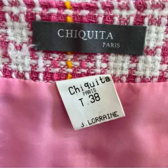Chiquita Paris Tweed Wool Blend Straight Plaid Skirt Pink Sz 6