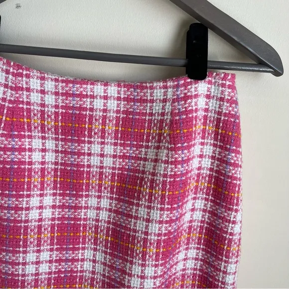Chiquita Paris Tweed Wool Blend Straight Plaid Skirt Pink Sz 6