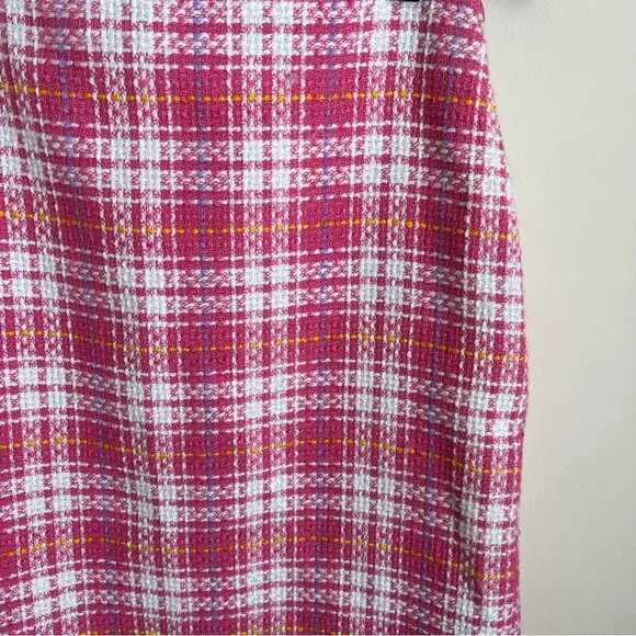 Chiquita Paris Tweed Wool Blend Straight Plaid Skirt Pink Sz 6