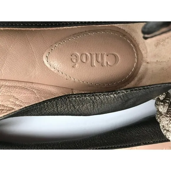 Chloe Dark Bronze Flats w/ Braided Ankle, Size 40.5 (IT) 8.5 (US) Like New!