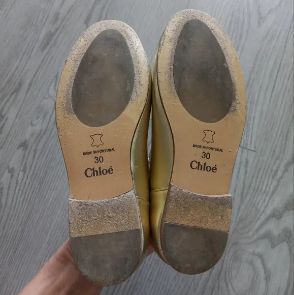 Chloe Girl's Scalloped Leather Ballerina Flats In Gold Metallic 30EU