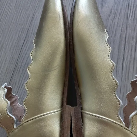 Chloe Girl's Scalloped Leather Ballerina Flats In Gold Metallic 30EU