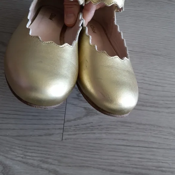 Chloe Girl's Scalloped Leather Ballerina Flats In Gold Metallic 30EU