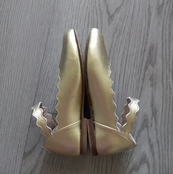 Chloe Girl's Scalloped Leather Ballerina Flats In Gold Metallic 30EU