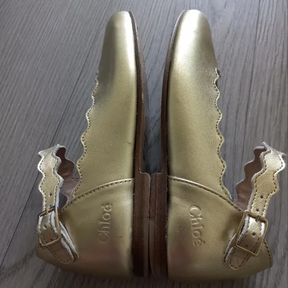 Chloe Girl's Scalloped Leather Ballerina Flats In Gold Metallic 30EU