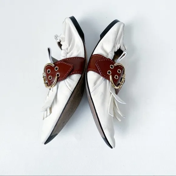 Chloe White Roy Kiltie Fringe Flats Size 40