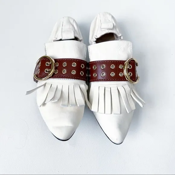 Chloe White Roy Kiltie Fringe Flats Size 40