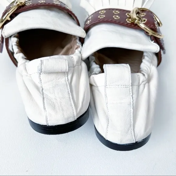 Chloe White Roy Kiltie Fringe Flats Size 40