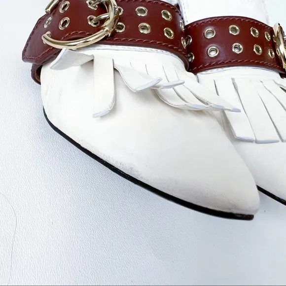 Chloe White Roy Kiltie Fringe Flats Size 40