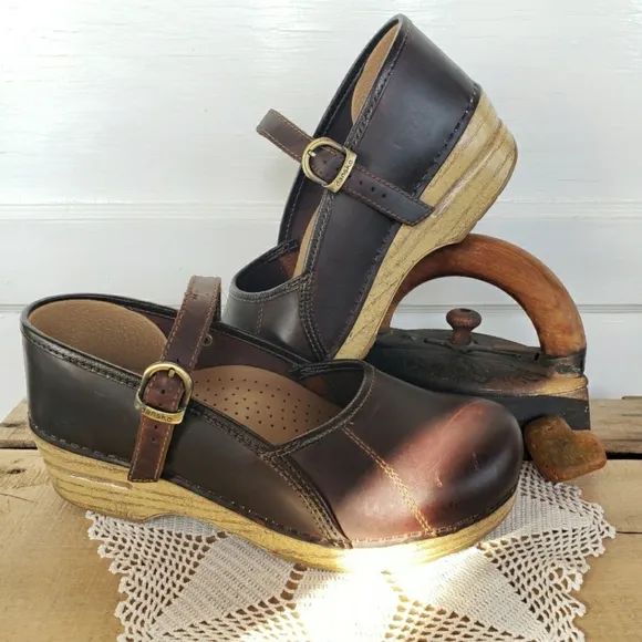 Chocolate Honey Dansko Pro Clogs Marcelle Mary Jane Strap Buckles 37 39 40 41 42