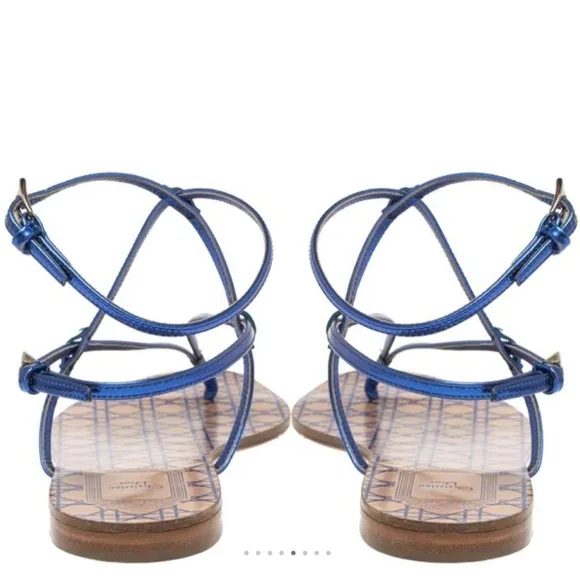 Christian Dior Blue Leather Ankle Strap Flats Size 36.5 EU / 6.5 US