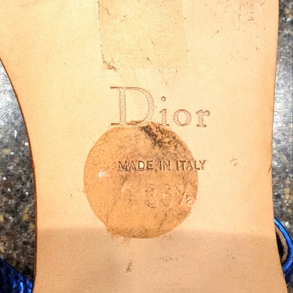 Christian Dior Blue Leather Ankle Strap Flats Size 36.5 EU / 6.5 US