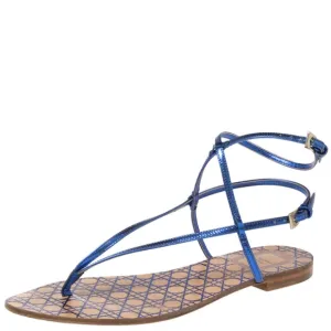 Christian Dior Blue Leather Ankle Strap Flats Size 36.5 EU / 6.5 US