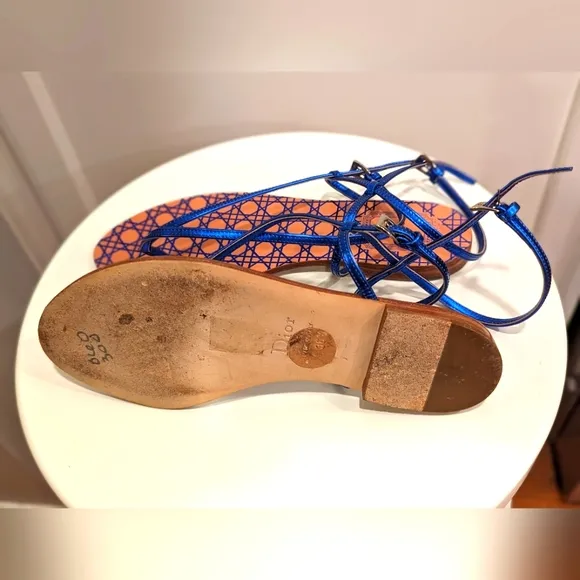 Christian Dior Blue Leather Ankle Strap Flats Size 36.5 EU / 6.5 US