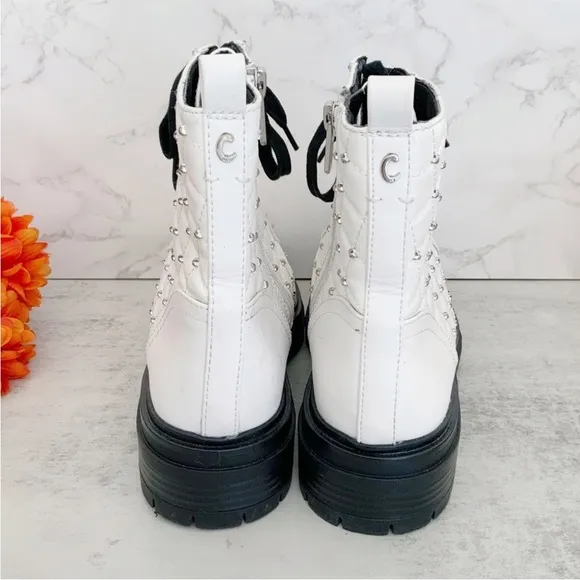 Circus by Sam Edelman Goodwin White Studded Laceup Combat Booties, Size 7.5