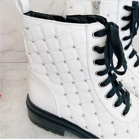 Circus by Sam Edelman Goodwin White Studded Laceup Combat Booties, Size 7.5