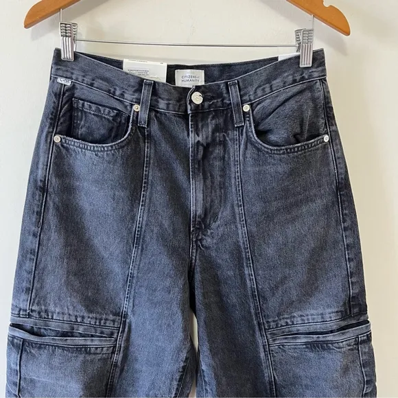 CITIZENS OF HUMANITY Gianna Seamed Cropped Baggy Jean in Washed Black Size 28