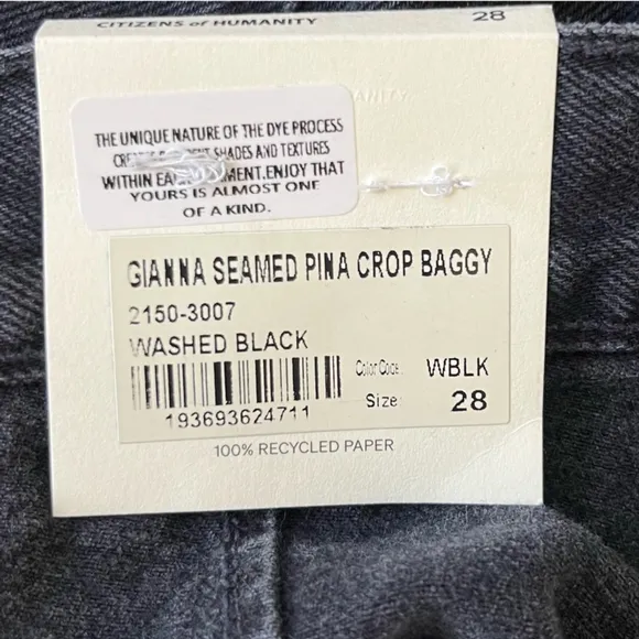 CITIZENS OF HUMANITY Gianna Seamed Cropped Baggy Jean in Washed Black Size 28