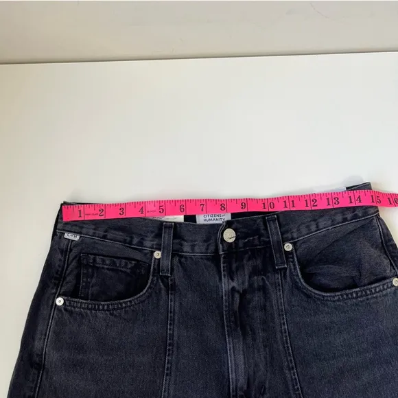 CITIZENS OF HUMANITY Gianna Seamed Cropped Baggy Jean in Washed Black Size 28