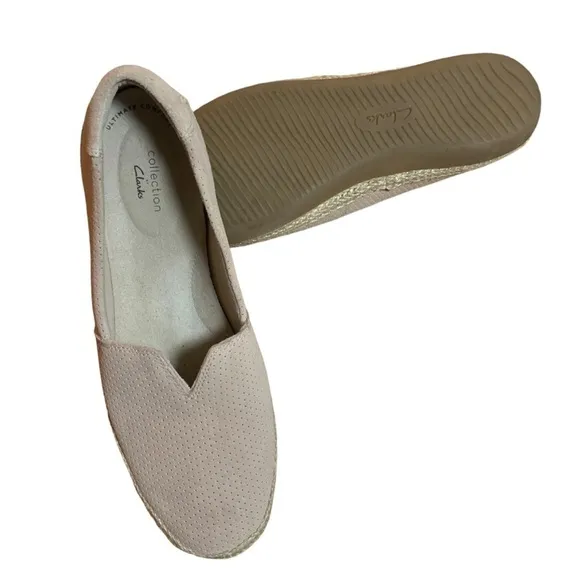 Clarks Beige Flats Ladies Shoe Size 10 Suede Slip On Espadrilles