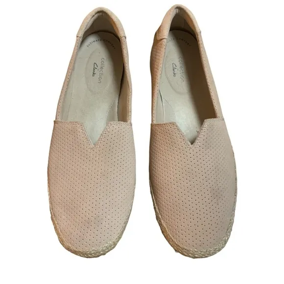 Clarks Beige Flats Ladies Shoe Size 10 Suede Slip On Espadrilles