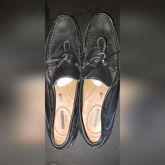 Clarks Collection Soft Cushion Black Leather Loafers Men's Size 12 Slip On