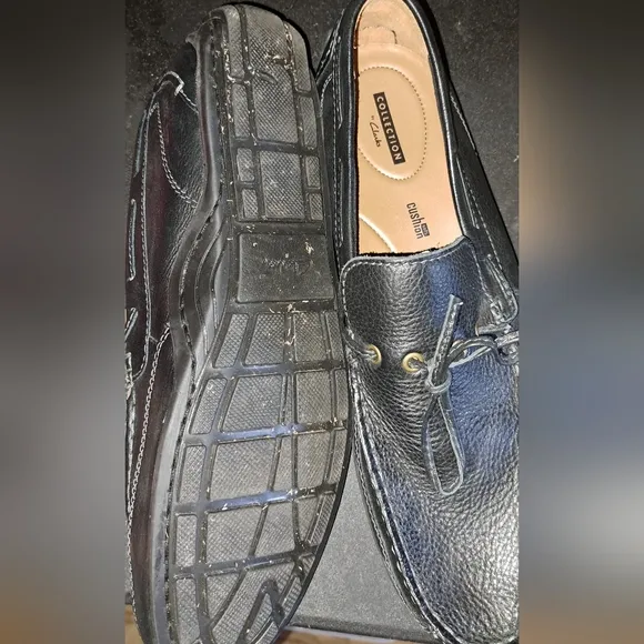 Clarks Collection Soft Cushion Black Leather Loafers Men's Size 12 Slip On