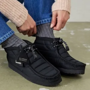 Clarks Originals Quilted Wallabee Boots Nylon Booties Black Size 7 NEW