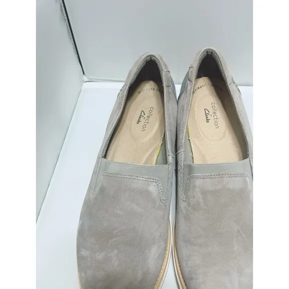 Clarks Sharon Dolly Suede Loafers in Light Gray Suede