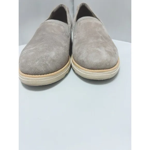 Clarks Sharon Dolly Suede Loafers in Light Gray Suede