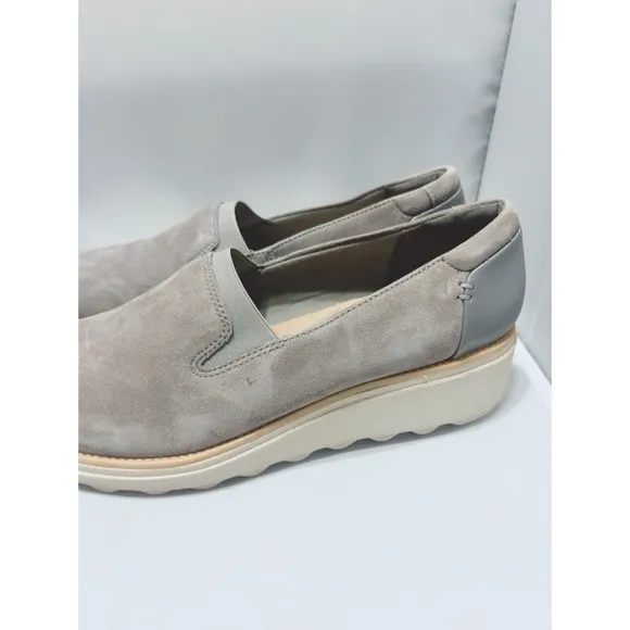 Clarks Sharon Dolly Suede Loafers in Light Gray Suede